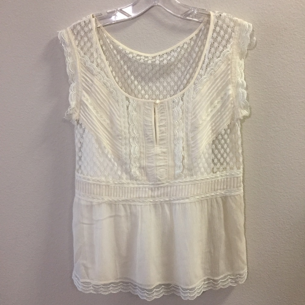 Ann Taylor Lace Blouse with Camisole in Ivory